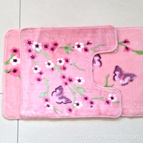 2 pieces new design velour anti-slip printing bath mat and toilt mat